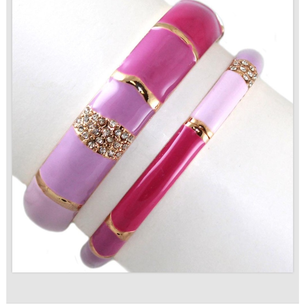Shades of Fuchsia Pink Set of Two Color Block Enamel Bangle Bracelets